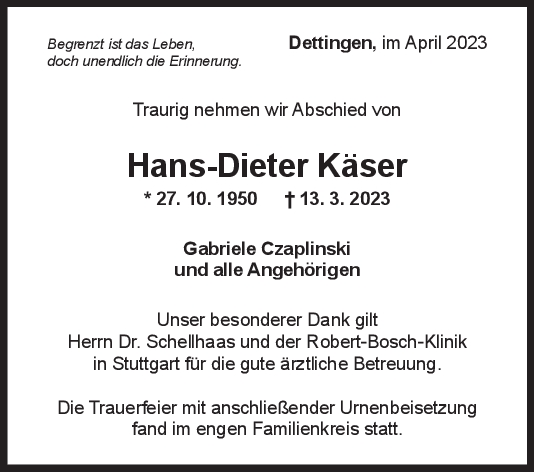 Trauer Hans-Dieter Käser <br><p style=