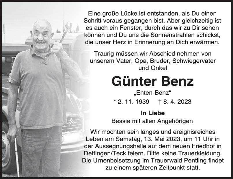 Trauer Günter Benz <br><p style=