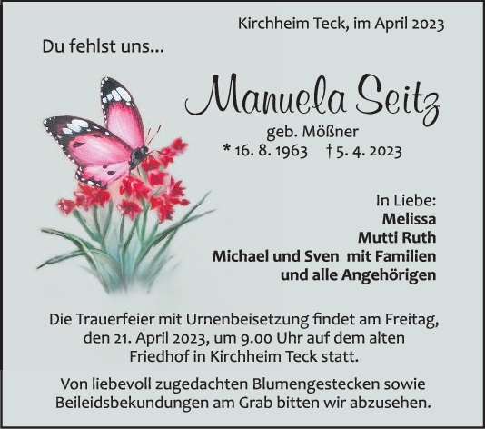 Trauer Manuela Seitz 15/04/2023