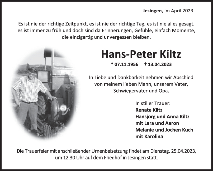 Trauer Hans-Peter Kiltz <br><p style=