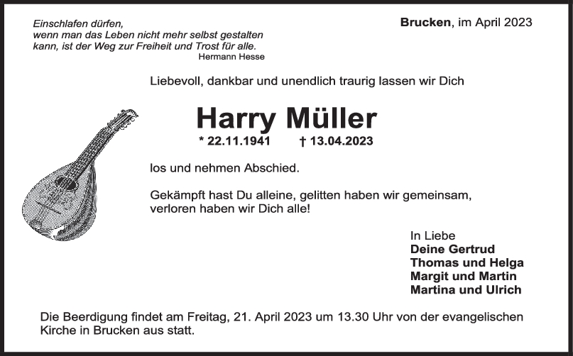 Trauer Harry Müller 18/04/2023