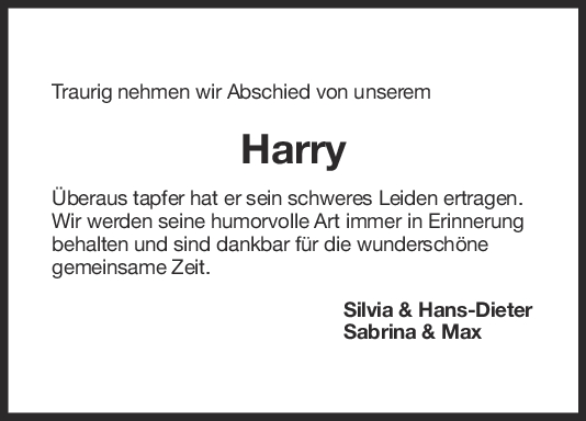 Nachruf Harry Müller <br><p style=