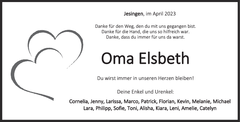 Trauer Oma Elsbeth 19/04/2023