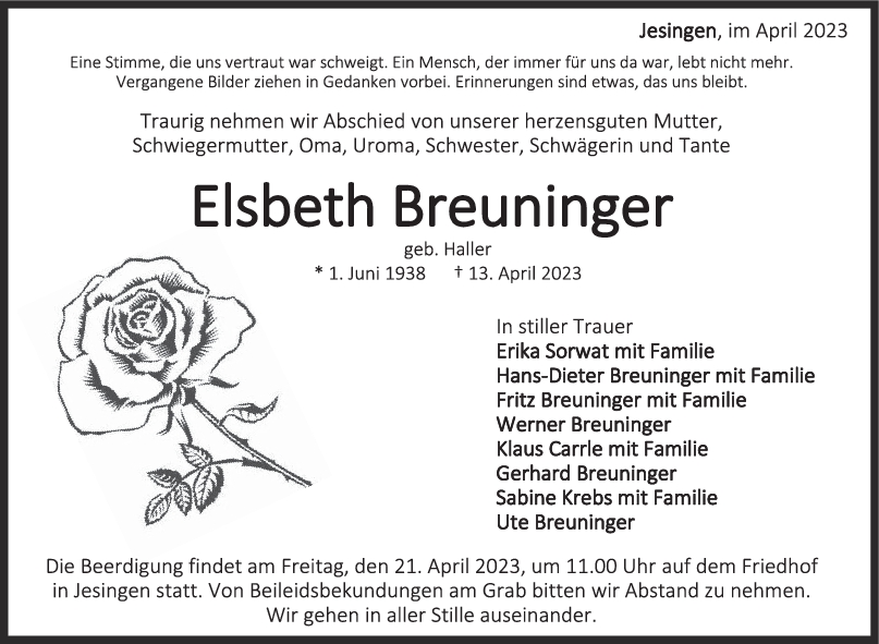 Trauer Elsbeth Breuninger 19/04/2023