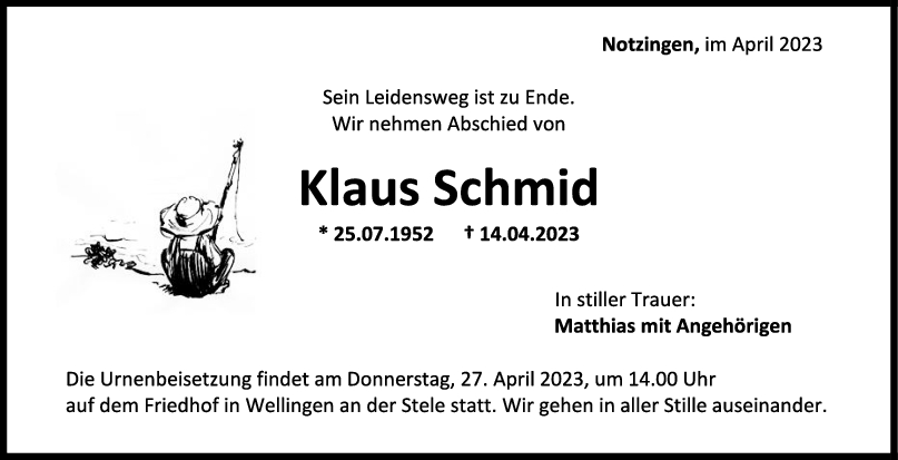 Trauer Klaus Schmid <br><p style=