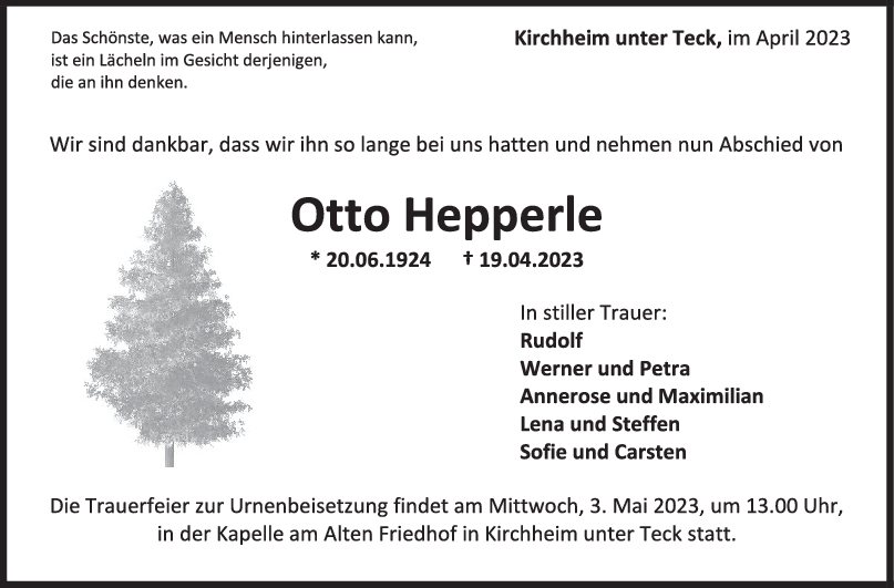 Trauer Otto Hepperle 26/04/2023