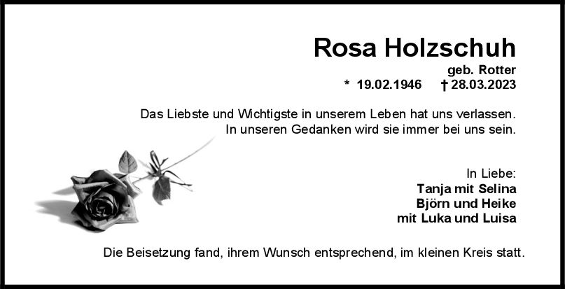 Trauer Rosa Holzschuh 22/04/2023