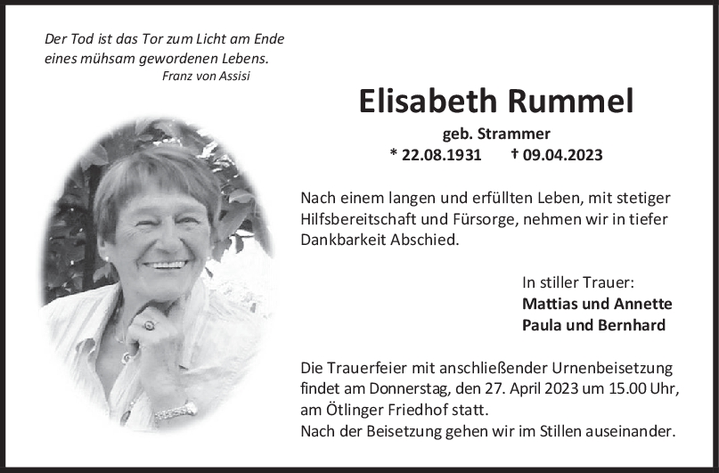 Trauer Elisabeth Rummel 22/04/2023