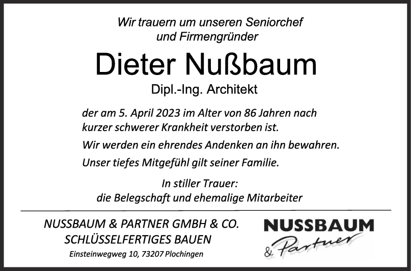 Trauer Dieter Nussbaum 22/04/2023