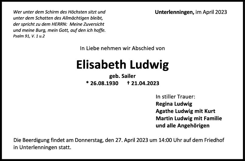 Trauer Elisabeth Ludwig <br><p style=