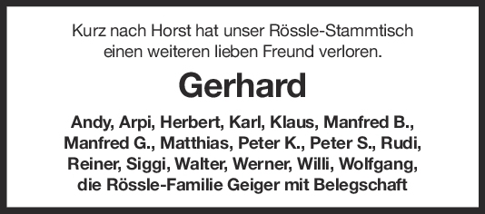 Nachruf Gerhard <br><p style=