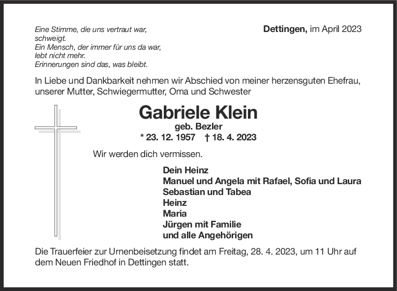 Trauer Gabriele Klein <br><p style=