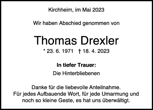 Trauer Thomas Drexler <br><p style=