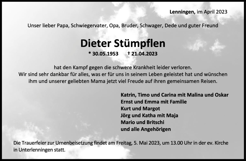 Trauer Dieter Stümpflen <br><p style=