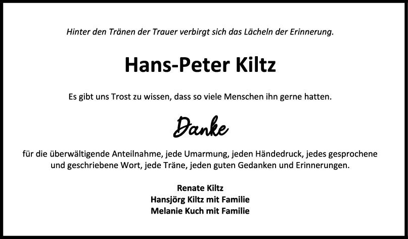Danksagung Hans-Peter Kiltz <br><p style=