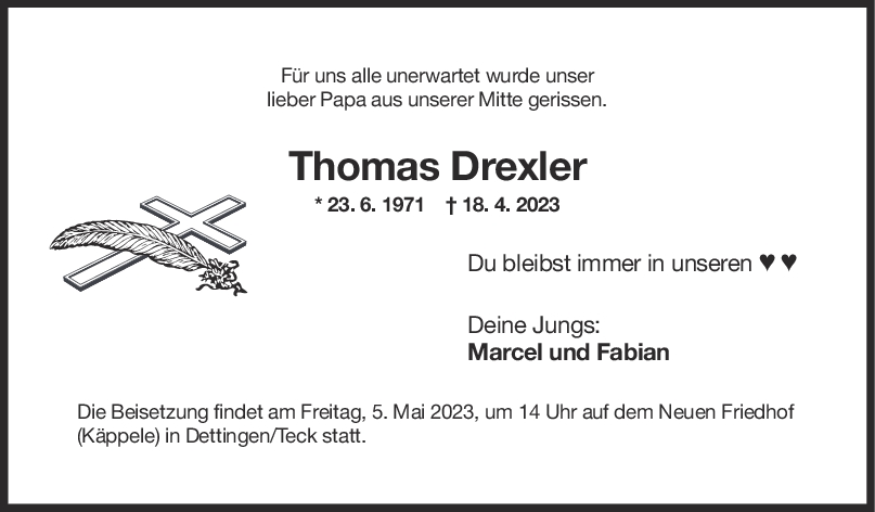 Trauer Thomas Drexler <br><p style=