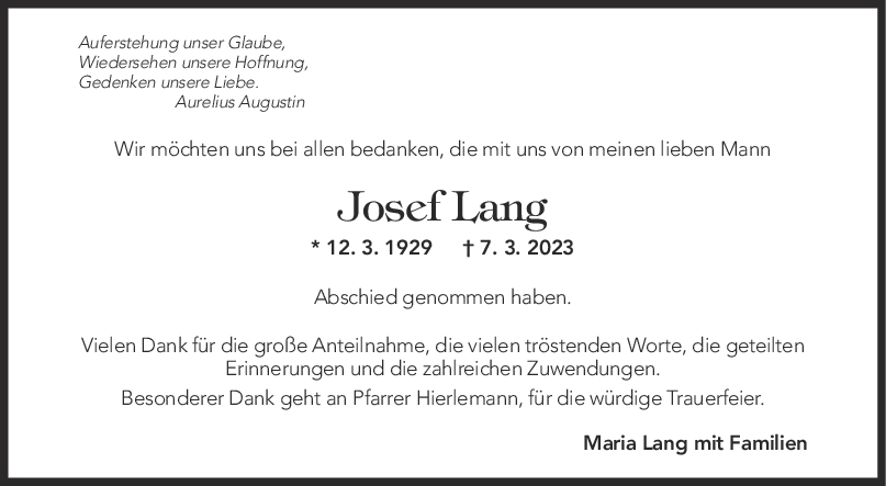Danksagung Josef Lang <br><p style=