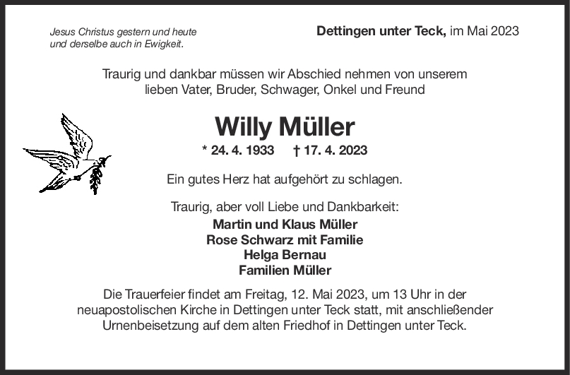 Trauer Willy Müller <br><p style=