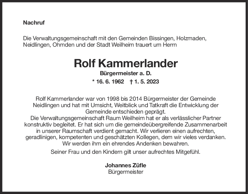 Nachruf Rolf Kammerlander <br><p style=