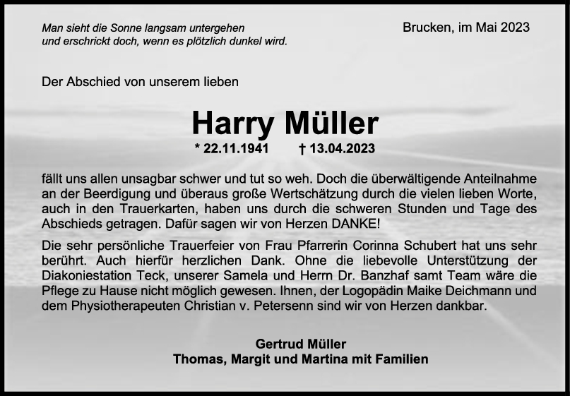 Danksagung Harry Müller <br><p style=