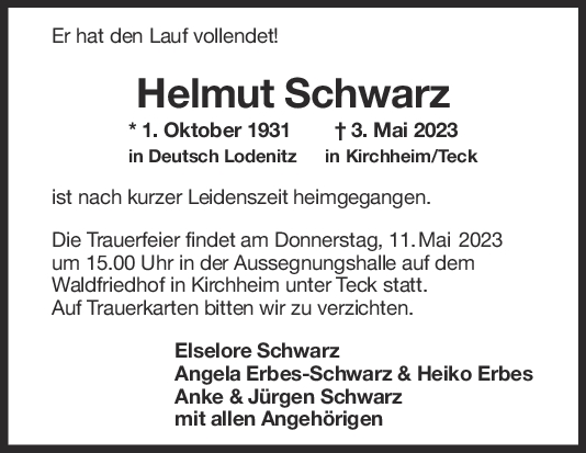 Trauer Helmut Schwarz <br><p style=