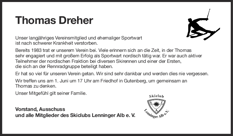 Nachruf Thomas Dreher <br><p style=