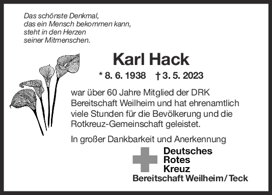 Nachruf Karl Hack 09/05/2023