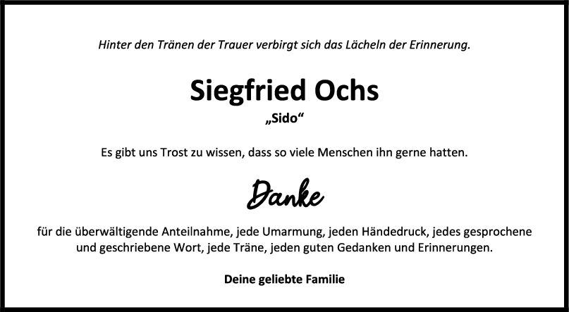 Danksagung Siegfried Ochs <br><p style=