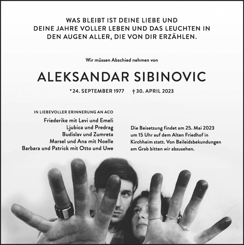 Trauer Aleksandar Sibinovic 13/05/2023