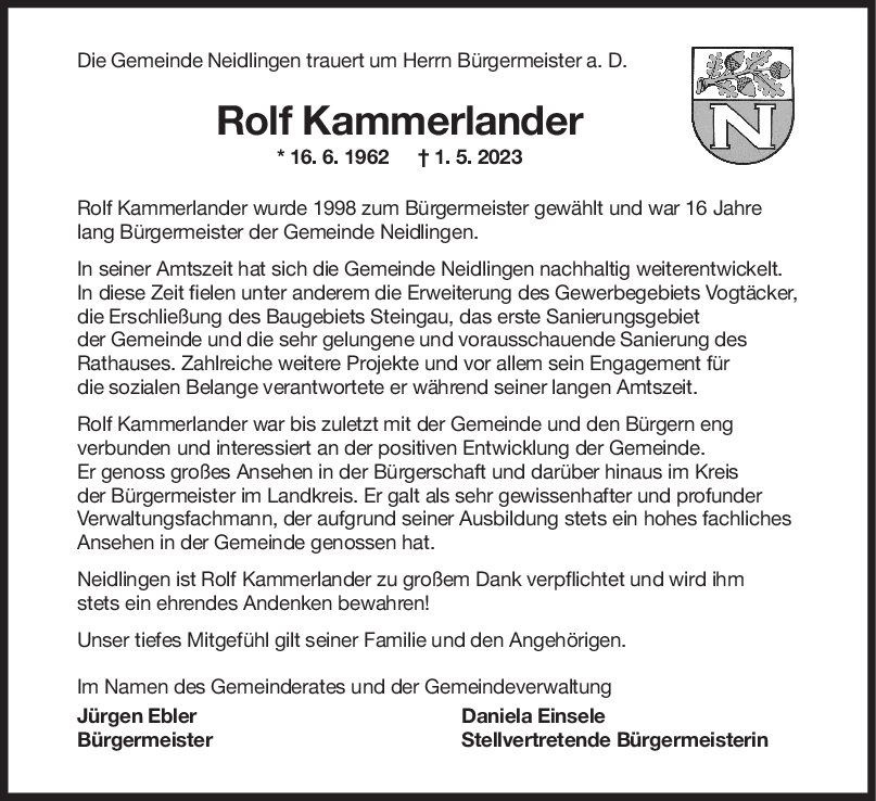 Nachruf Rolf Kammerlander 15/05/2023