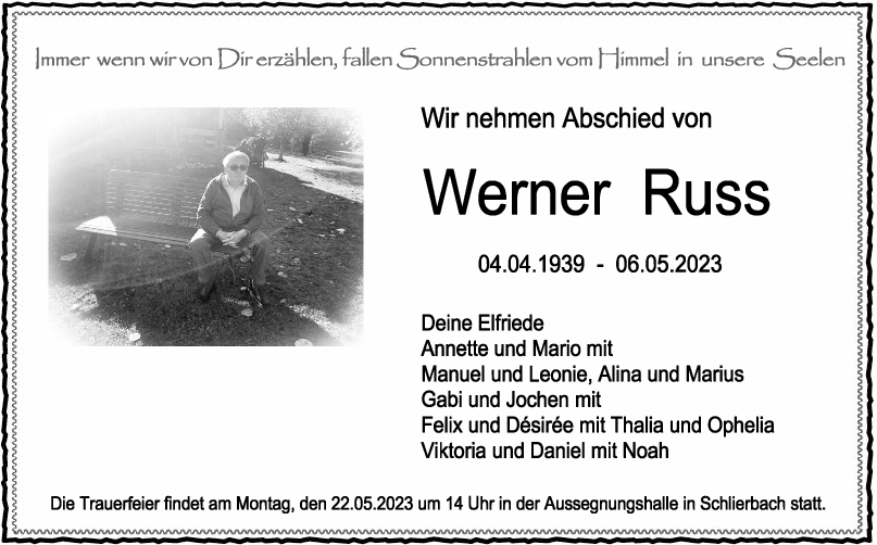 Trauer Werner Russ 13/05/2023