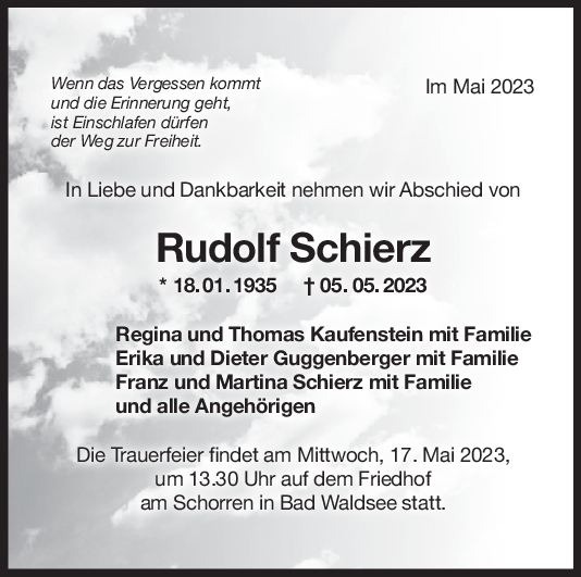 Trauer Rudolf Schierz <br><p style=