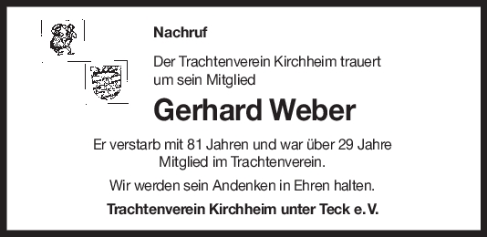 Nachruf Gerhard Weber <br><p style=
