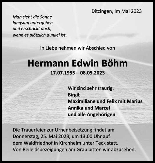 Trauer Hermann Edwin Böhm <br><p style=