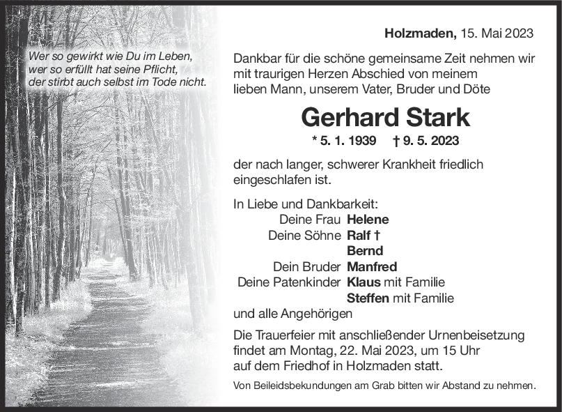 Trauer Gerhard Stark <br><p style=