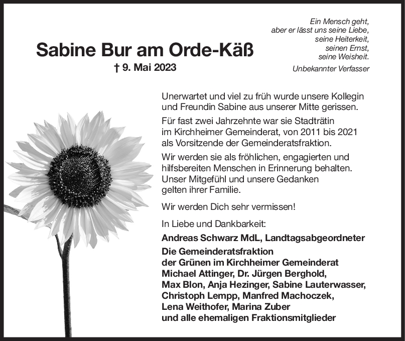 Nachruf Sabine Bur am Orde - Käß <br><p style=