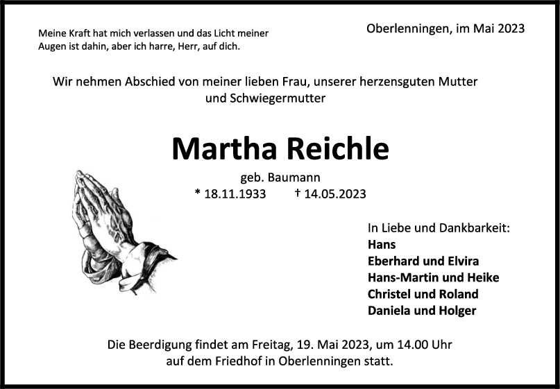 Trauer Martha Reichle <br><p style=