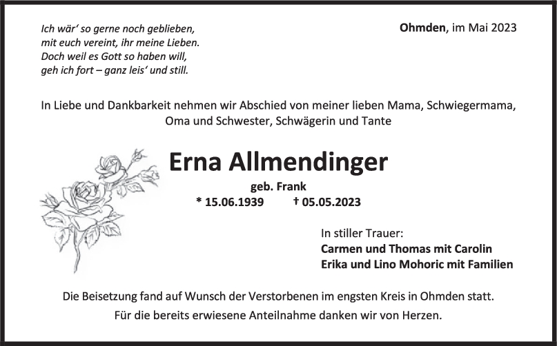 Trauer Erna Allmendinger <br><p style=