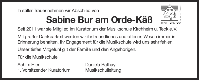 Nachruf Sabine Bur am Orde-Käß <br><p style=