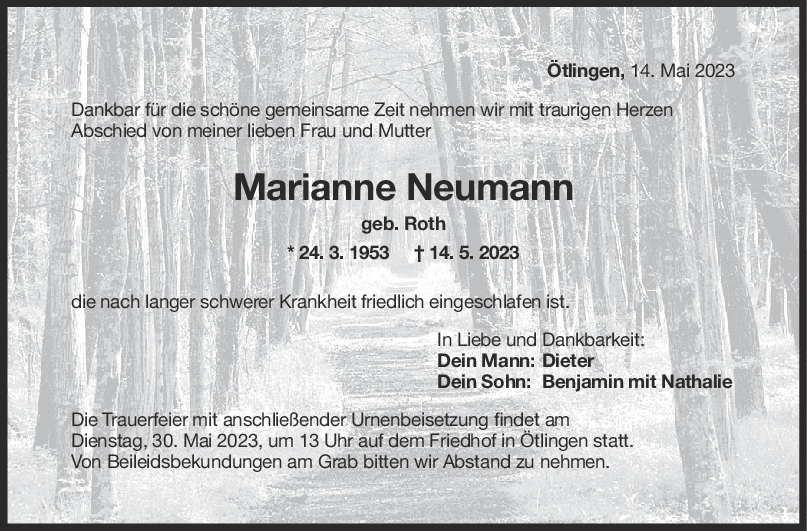 Trauer Marianne Neumann <br><p style=