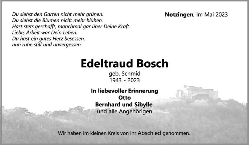 Trauer Edeltraud Bosch <br><p style=