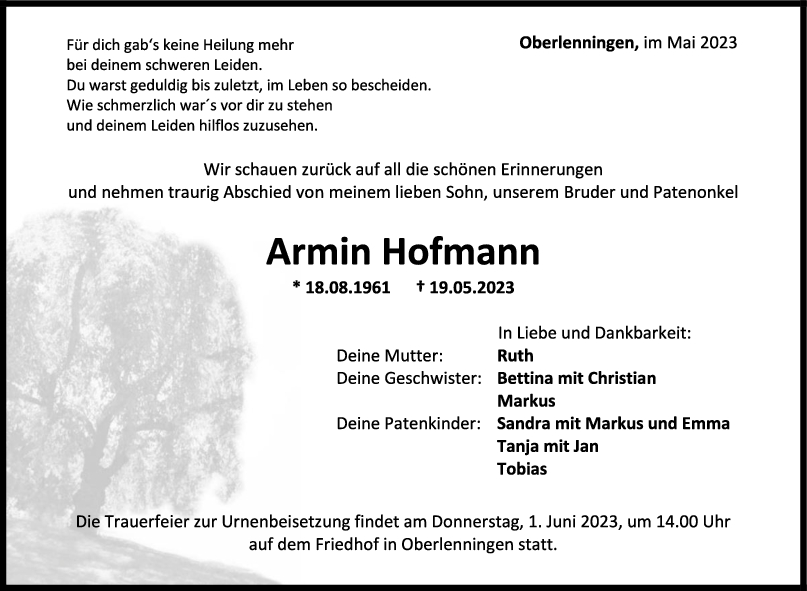 Trauer Armin Hofmann <br><p style=