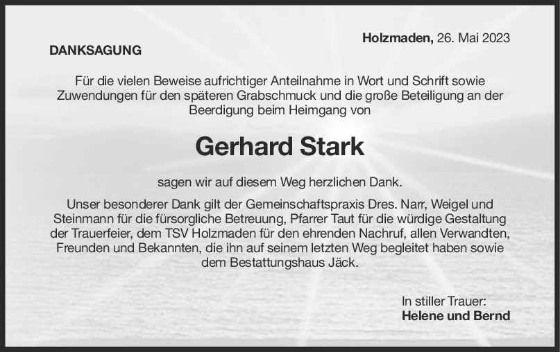 Danksagung Gerhard Stark 26/05/2023