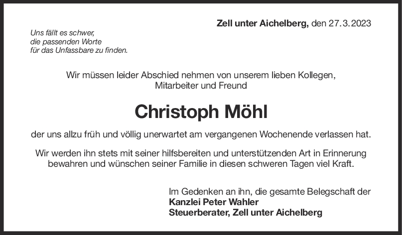 Nachruf Christoph Möhl <br><p style=