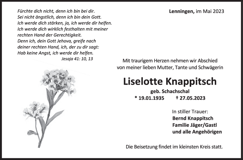 Trauer Liselotte Knappitsch <br><p style=