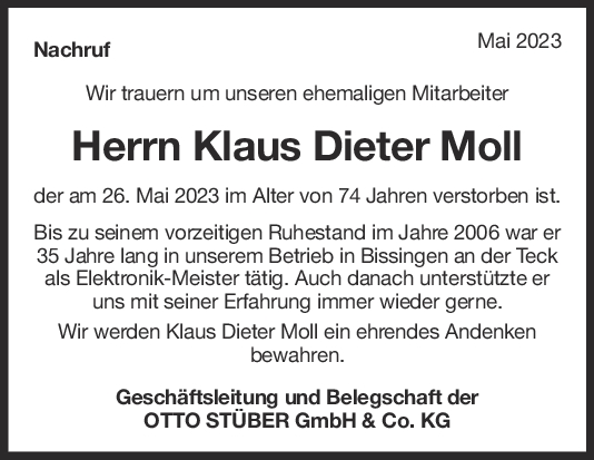 Nachruf Klaus Dieter Moll <br><p style=
