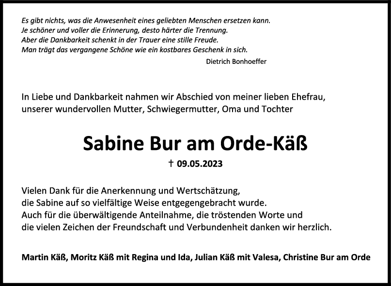 Danksagung Sabine Bur am Orde-Käß <br><p style=