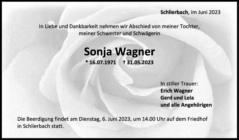 Trauer Sonja Wagner <br><p style=