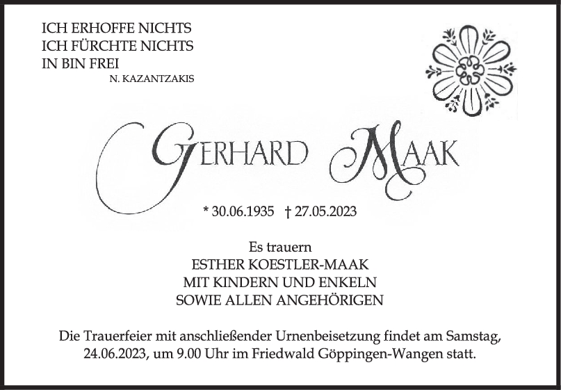 Trauer Gerhard Maak <br><p style=