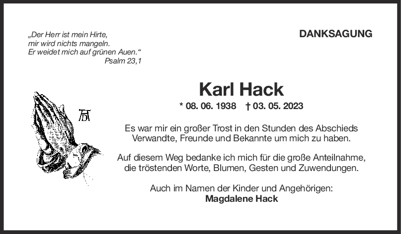 Danksagung Karl Hack <br><p style=